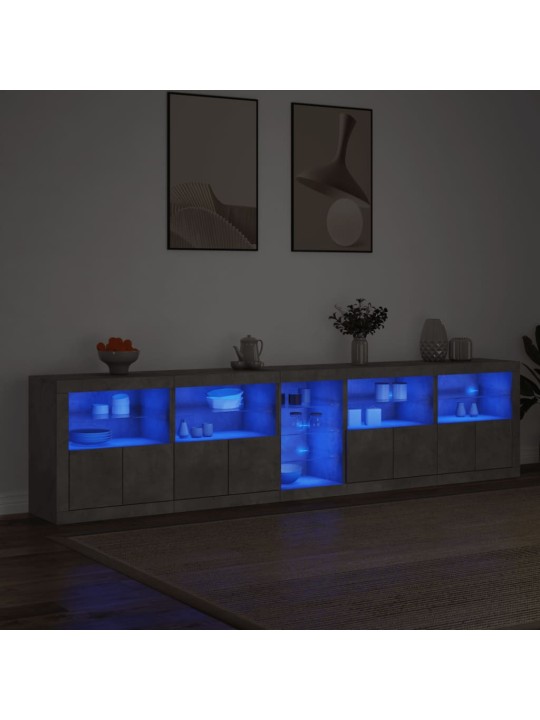 Kumode ar led lampiņām, betona pelēka, 283x37x67 cm