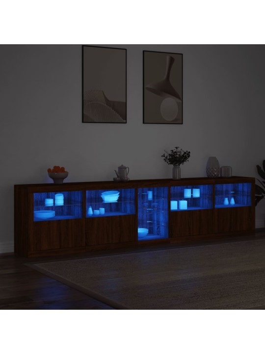 Kumode ar led lampiņām, brūna koka krāsa, 283x37x67 cm