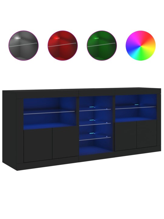 Kumode ar led lampiņām, melna, 162x37x67 cm