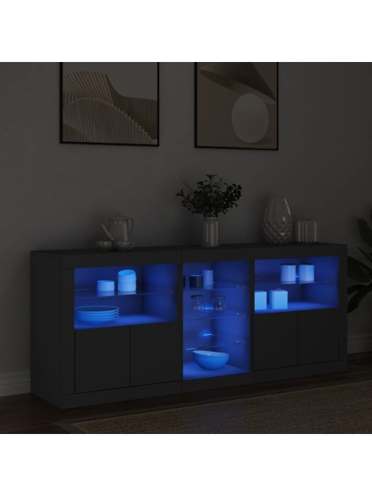 Kumode ar led lampiņām, melna, 162x37x67 cm