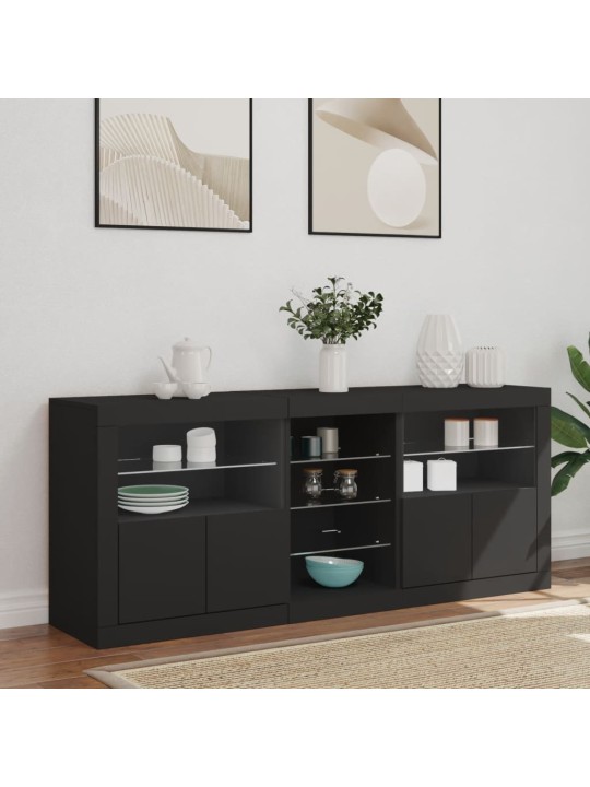 Kumode ar led lampiņām, melna, 162x37x67 cm
