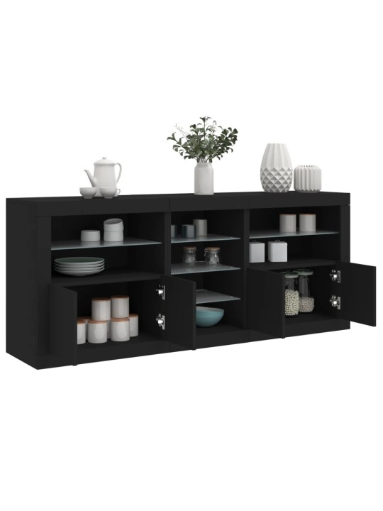 Kumode ar led lampiņām, melna, 162x37x67 cm