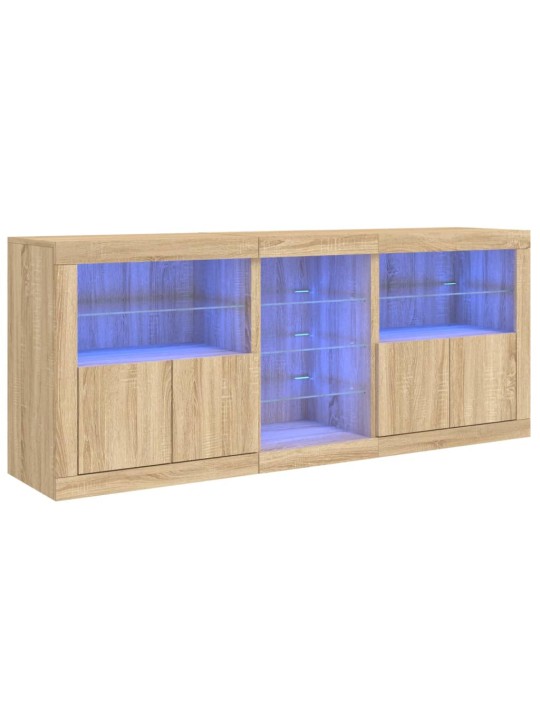 Kumode ar led lampiņām, ozolkoka krāsa, 162x37x67 cm