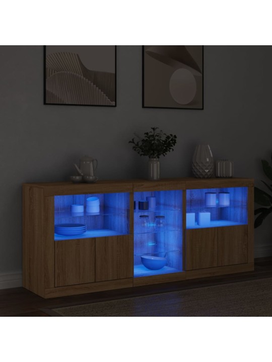 Kumode ar led lampiņām, ozolkoka krāsa, 162x37x67 cm