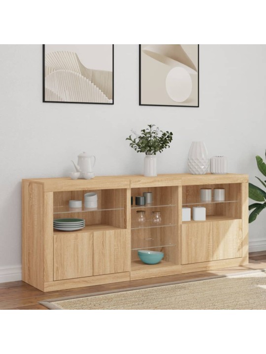 Kumode ar led lampiņām, ozolkoka krāsa, 162x37x67 cm