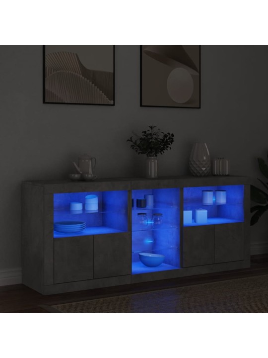 Kumode ar led lampiņām, betona pelēka, 162x37x67 cm