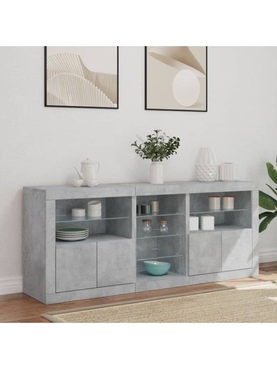 Kumode ar led lampiņām, betona pelēka, 162x37x67 cm
