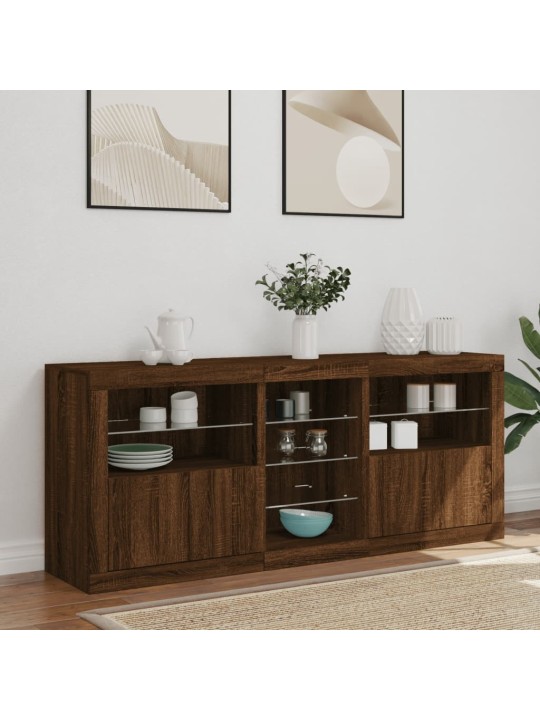 Kumode ar led lampiņām, ozolkoka krāsa, 162x37x67 cm