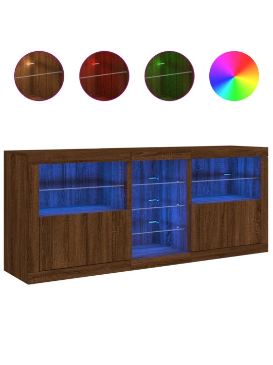 Kumode ar led lampiņām, ozolkoka krāsa, 162x37x67 cm