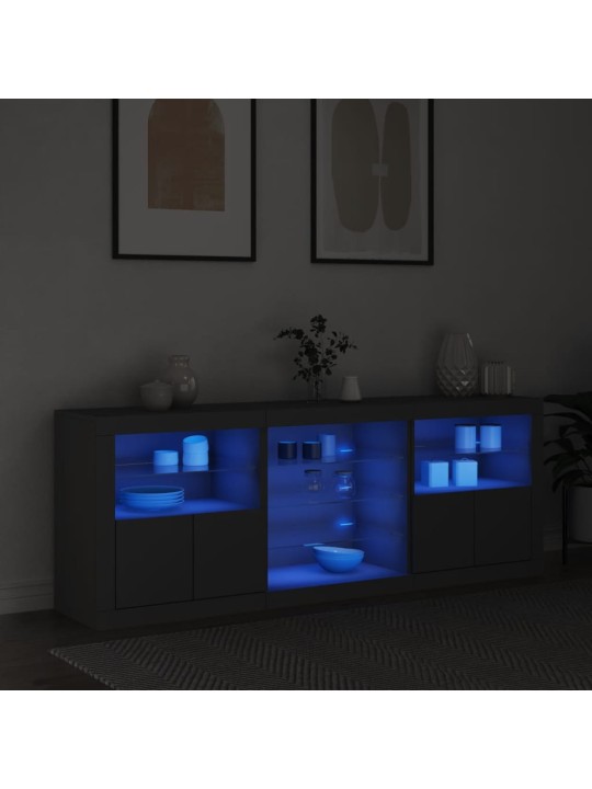 Kumode ar led lampiņām, melna, 181,5x37x67 cm
