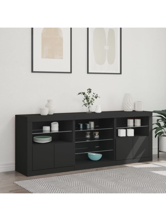 Kumode ar led lampiņām, melna, 181,5x37x67 cm