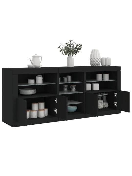 Kumode ar led lampiņām, melna, 181,5x37x67 cm