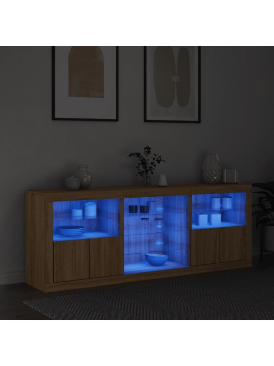 Kumode ar led lampiņām, ozolkoka krāsa, 181,5x37x67 cm