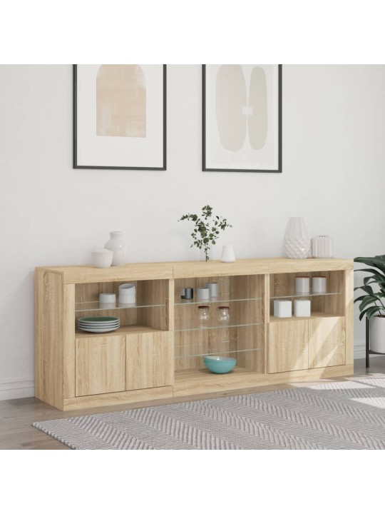 Kumode ar led lampiņām, ozolkoka krāsa, 181,5x37x67 cm