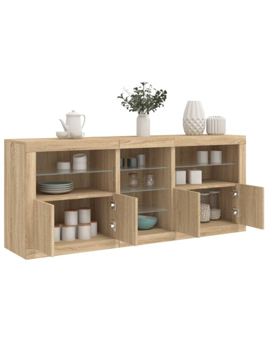 Kumode ar led lampiņām, ozolkoka krāsa, 181,5x37x67 cm