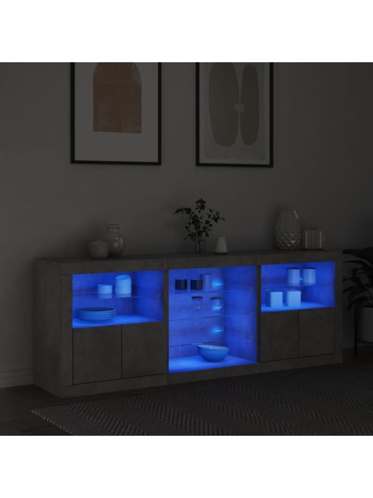 Kumode ar led lampiņām, betona pelēka, 181,5x37x67 cm