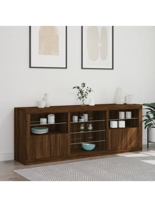Kumode ar led lampiņām, brūna koka krāsa, 181,5x37x67 cm
