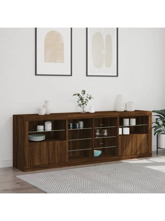 Kumode ar led lampiņām, brūna koka krāsa, 202x37x67 cm