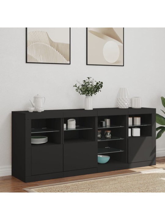 Kumode ar led lampiņām, melna, 164x37x67 cm