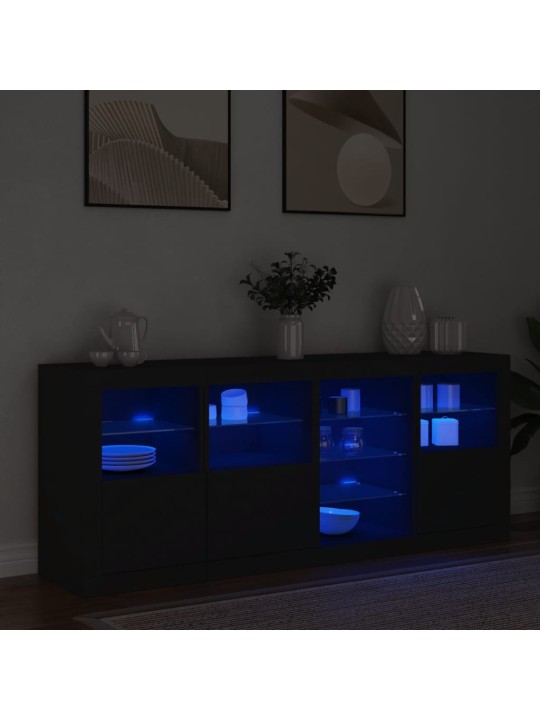 Kumode ar led lampiņām, melna, 164x37x67 cm