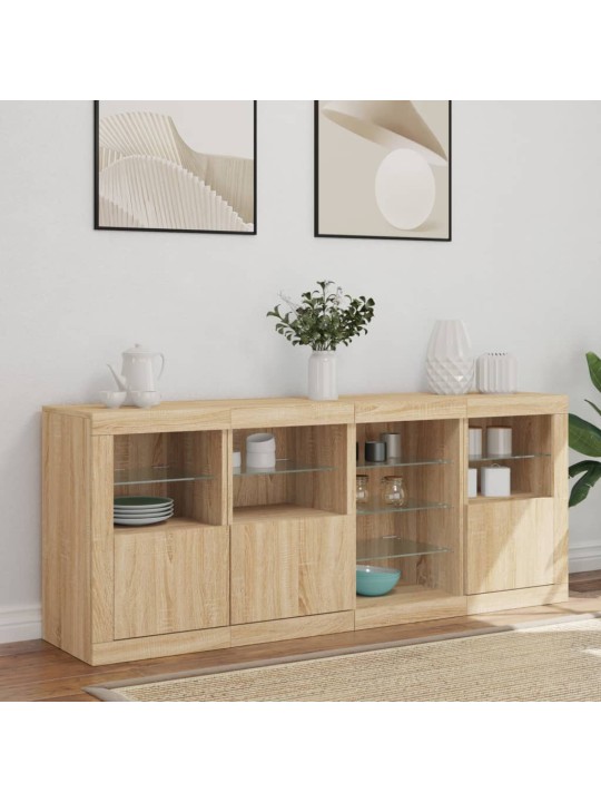 Kumode ar led lampiņām, ozolkoka krāsa, 164x37x67 cm