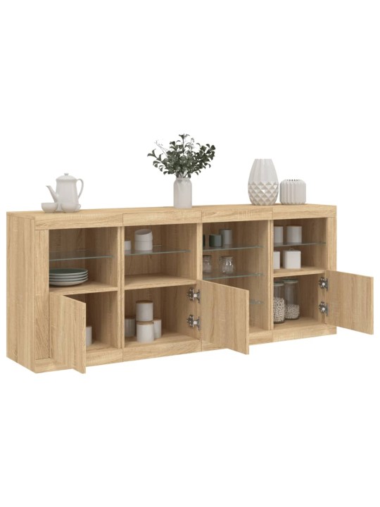 Kumode ar led lampiņām, ozolkoka krāsa, 164x37x67 cm