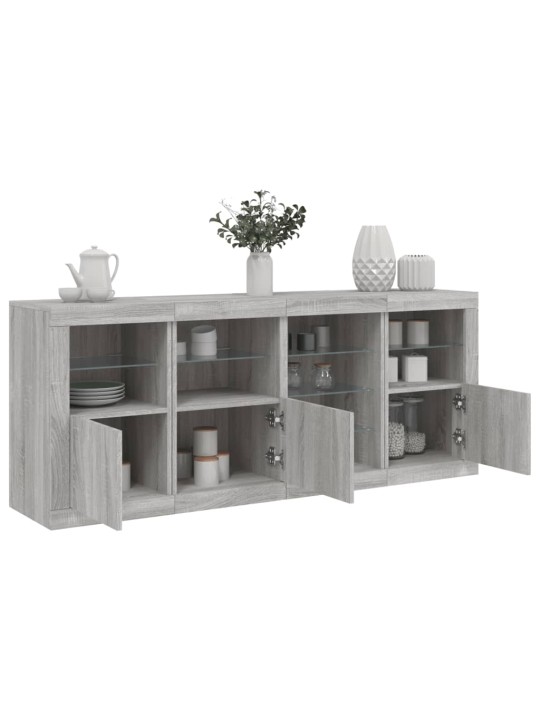 Kumode ar led lampiņām, pelēka ozolkoka krāsa, 164x37x67 cm