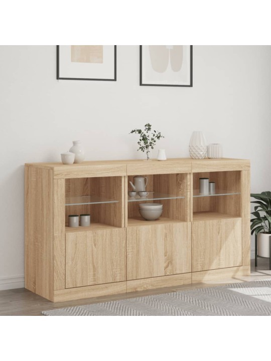 Kumode ar led lampiņām, ozolkoka krāsa, 123x37x67 cm