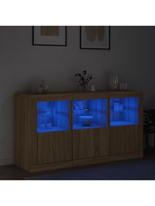 Kumode ar led lampiņām, ozolkoka krāsa, 123x37x67 cm