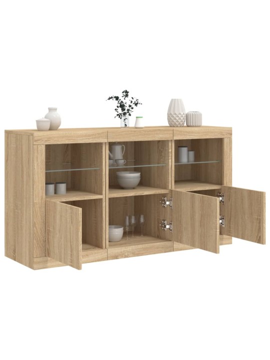 Kumode ar led lampiņām, ozolkoka krāsa, 123x37x67 cm