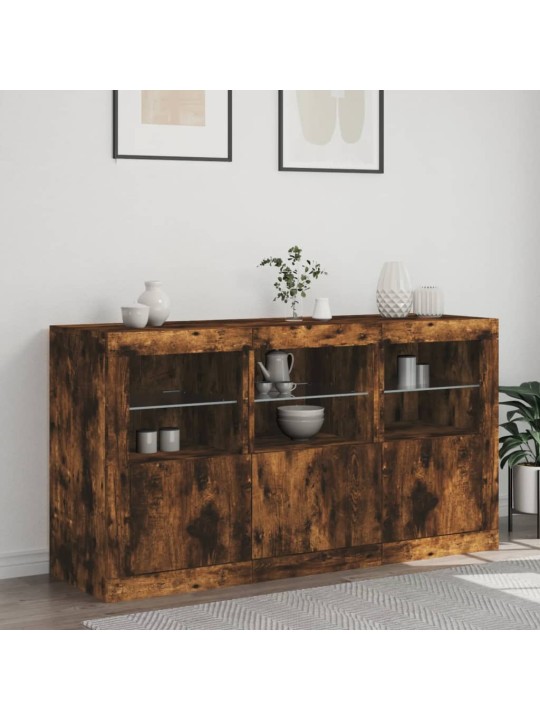 Kumode ar led lampiņām, ozolkoka krāsa, 123x37x67 cm