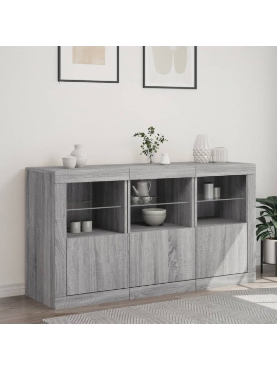 Kumode ar led lampiņām, pelēka ozolkoka krāsa, 123x37x67 cm