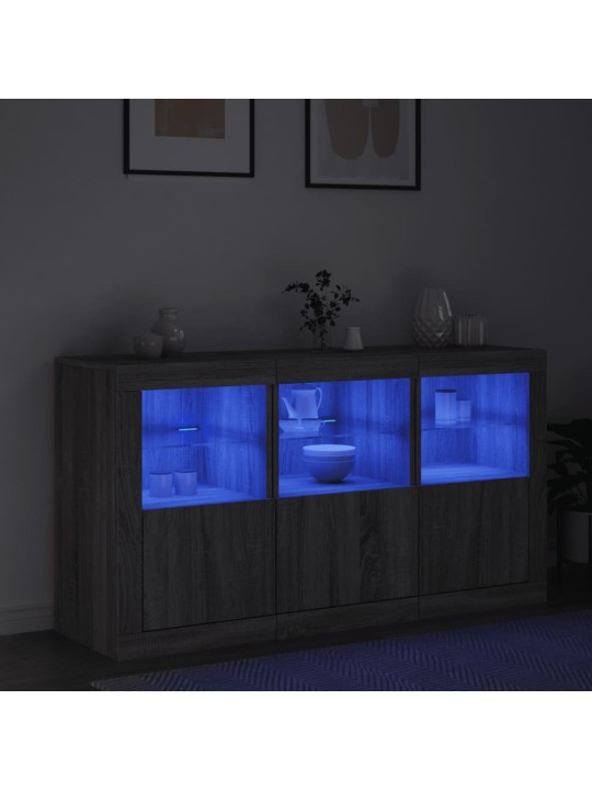 Kumode ar led lampiņām, pelēka ozolkoka krāsa, 123x37x67 cm