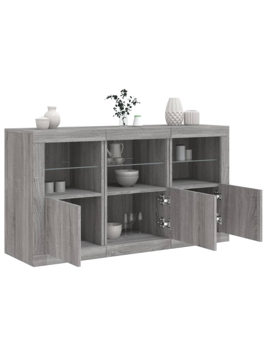 Kumode ar led lampiņām, pelēka ozolkoka krāsa, 123x37x67 cm