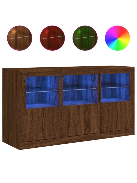 Kumode ar led lampiņām, brūna koka krāsa, 123x37x67 cm
