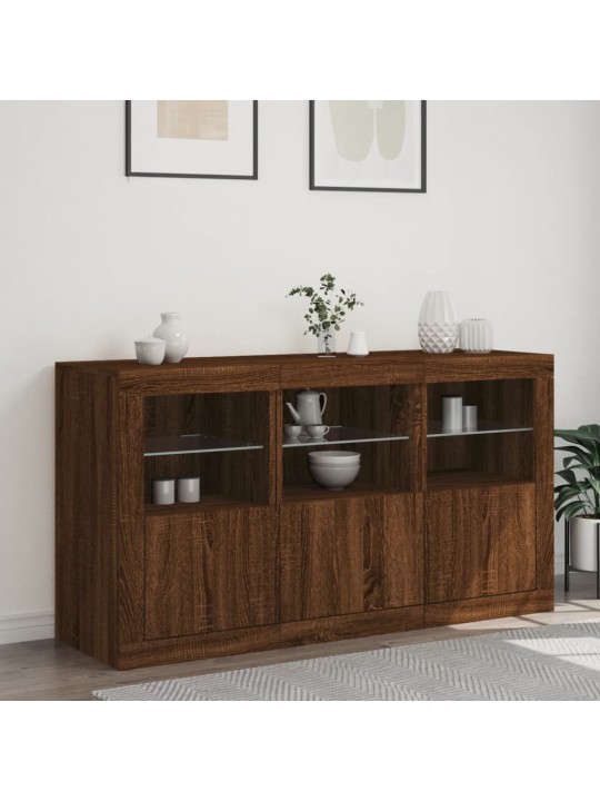Kumode ar led lampiņām, brūna koka krāsa, 123x37x67 cm