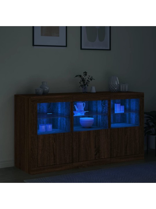 Kumode ar led lampiņām, brūna koka krāsa, 123x37x67 cm