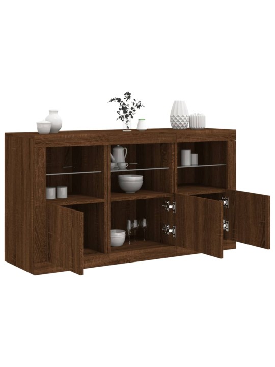 Kumode ar led lampiņām, brūna koka krāsa, 123x37x67 cm