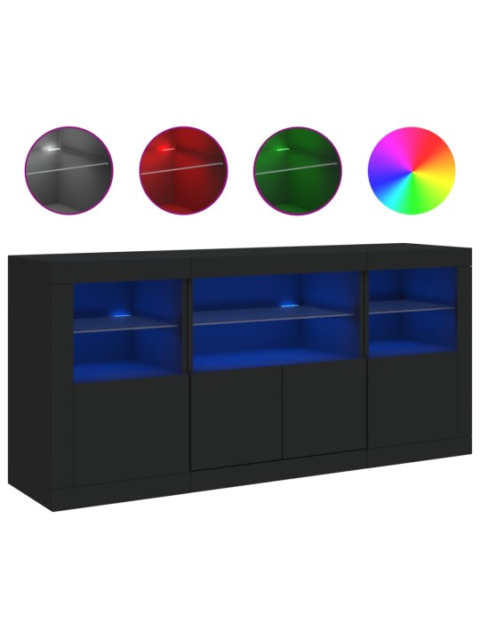 Kumode ar led lampiņām, melna, 142,5x37x67 cm