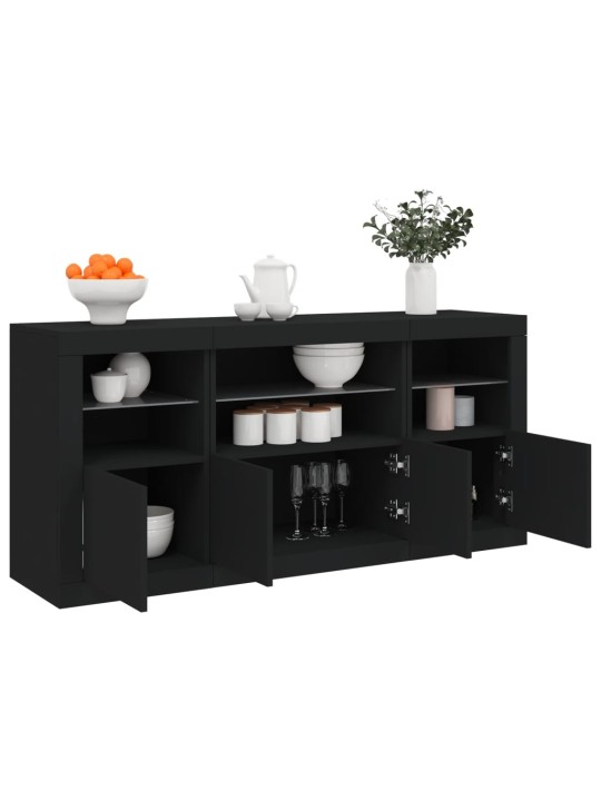 Kumode ar led lampiņām, melna, 142,5x37x67 cm