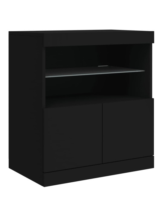 Kumode ar led lampiņām, melna, 142,5x37x67 cm