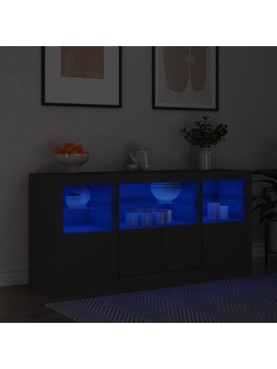 Kumode ar led lampiņām, melna, 142,5x37x67 cm