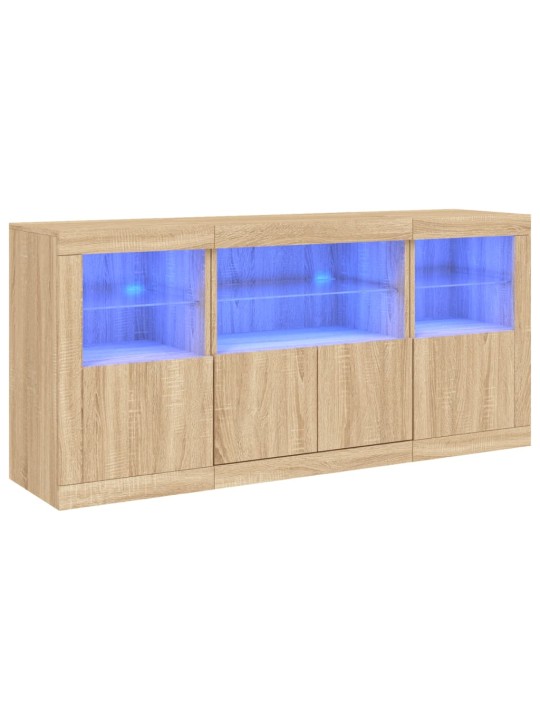 Kumode ar led lampiņām, ozolkoka krāsa, 142,5x37x67 cm