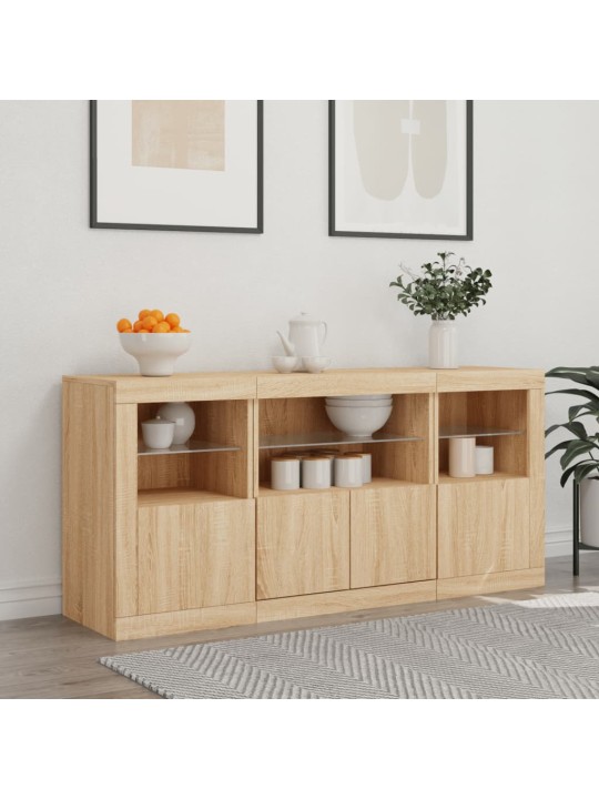 Kumode ar led lampiņām, ozolkoka krāsa, 142,5x37x67 cm