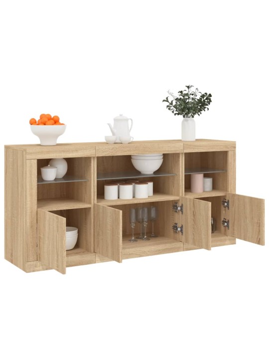 Kumode ar led lampiņām, ozolkoka krāsa, 142,5x37x67 cm