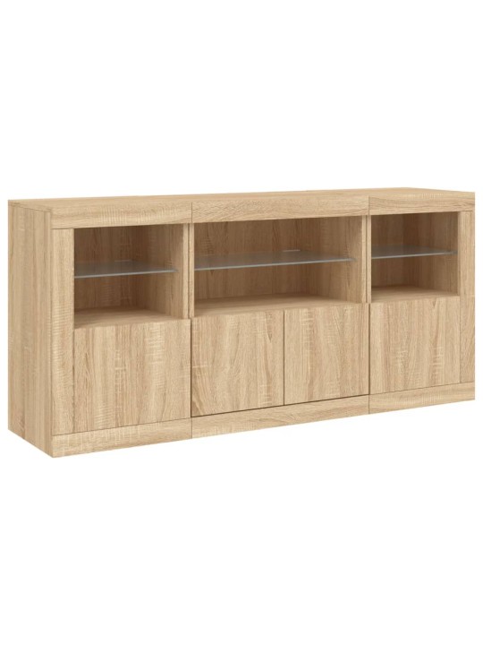 Kumode ar led lampiņām, ozolkoka krāsa, 142,5x37x67 cm
