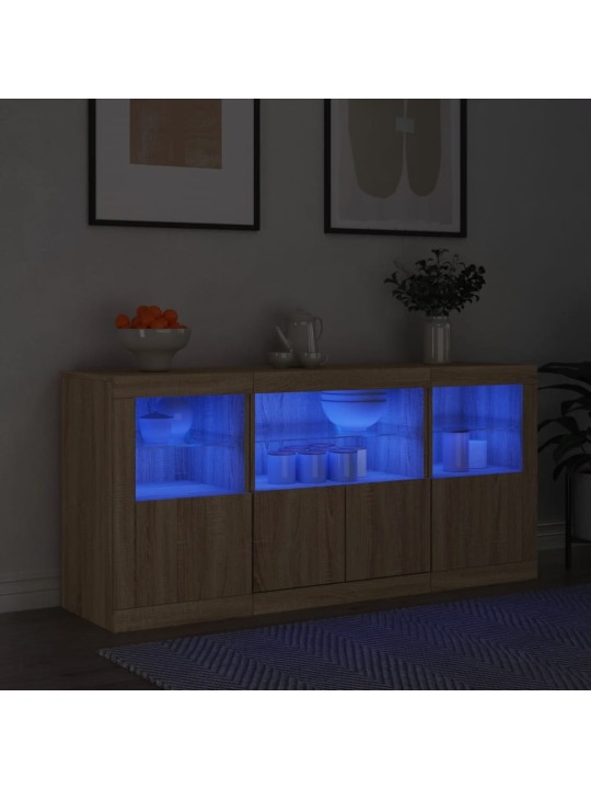 Kumode ar led lampiņām, ozolkoka krāsa, 142,5x37x67 cm