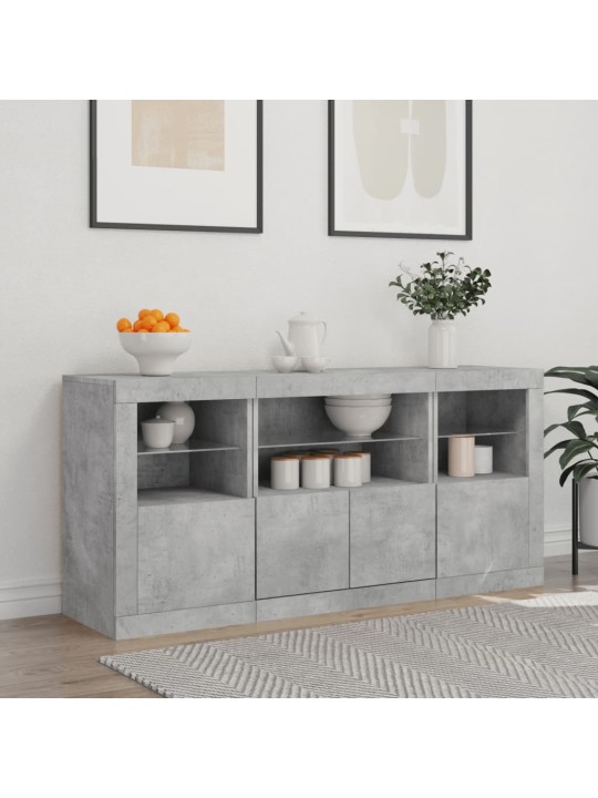 Kumode ar led lampiņām, betona pelēka, 142,5x37x67 cm