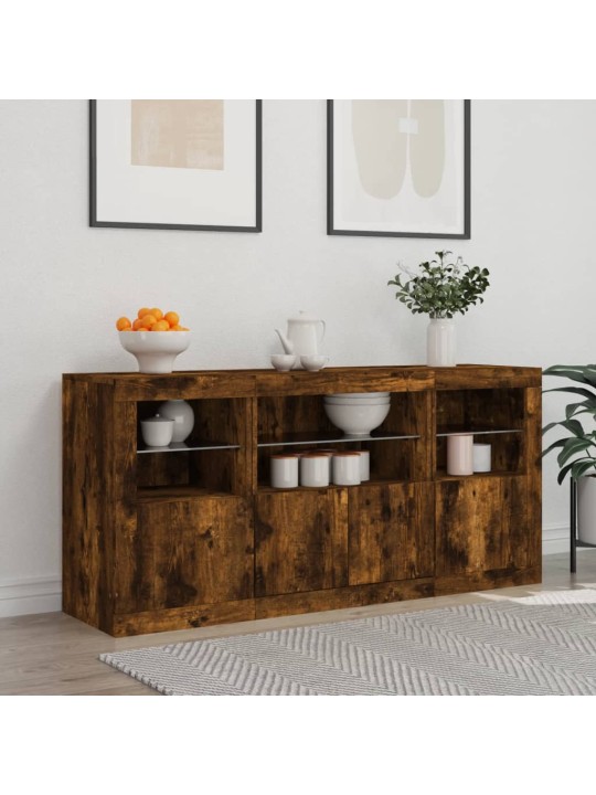 Kumode ar led lampiņām, ozolkoka krāsa, 142,5x37x67 cm