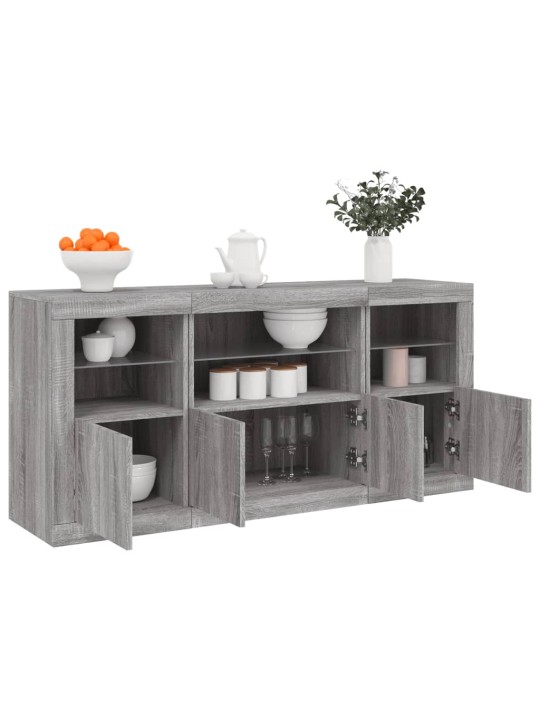 Kumode ar led lampiņām, pelēka ozolkoka krāsa, 142,5x37x67 cm